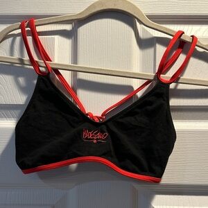 Y2K Mossimo Strappy Black Red Logo Bra Top S Sports Bra